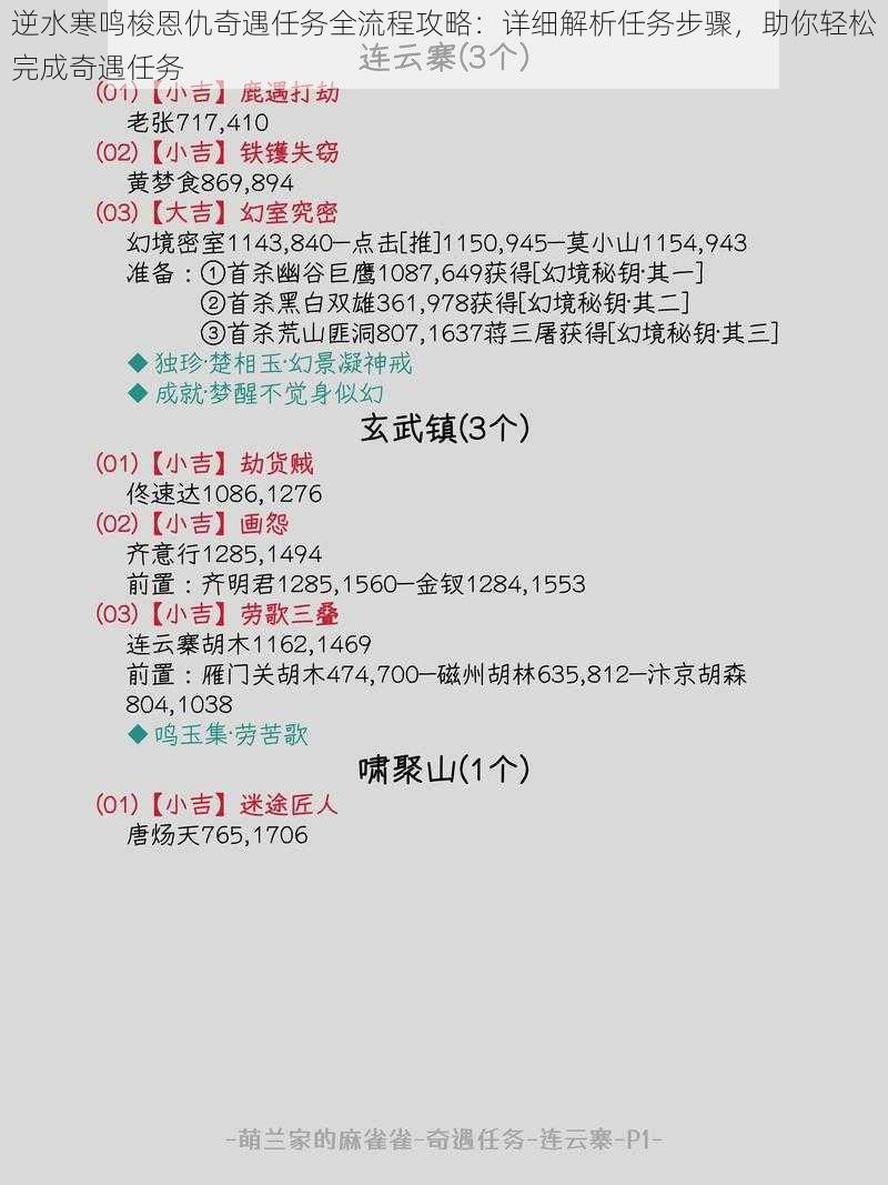 逆水寒鸣梭恩仇奇遇任务全流程攻略：详细解析任务步骤，助你轻松完成奇遇任务