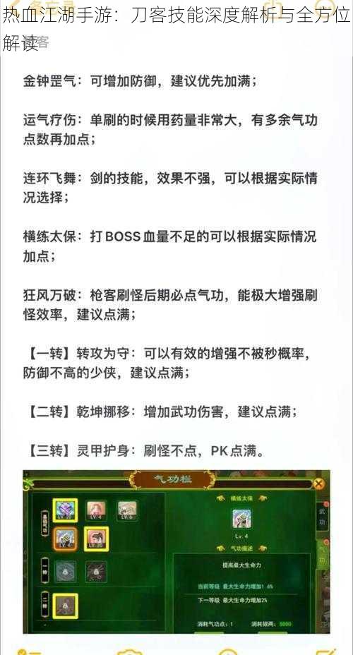 热血江湖手游：刀客技能深度解析与全方位解读