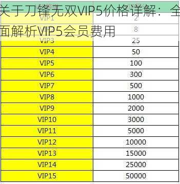 关于刀锋无双VIP5价格详解：全面解析VIP5会员费用