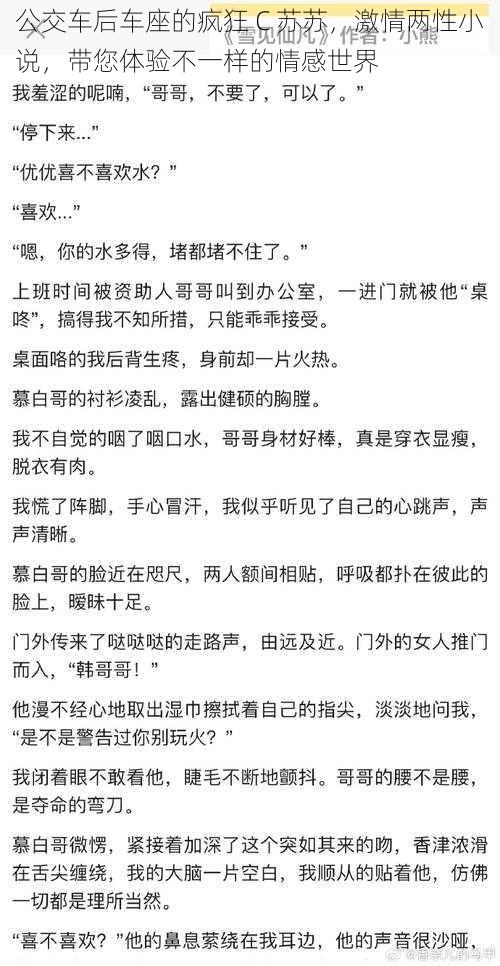 公交车后车座的疯狂 C 苏苏，激情两性小说，带您体验不一样的情感世界