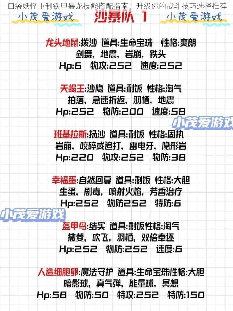 口袋妖怪重制铁甲暴龙技能搭配指南：升级你的战斗技巧选择推荐