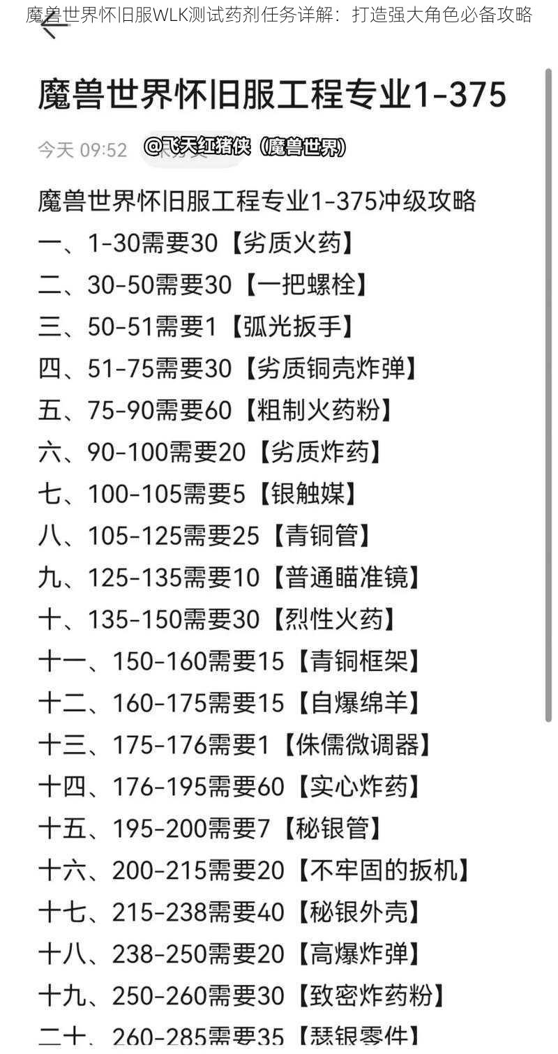 魔兽世界怀旧服WLK测试药剂任务详解：打造强大角色必备攻略