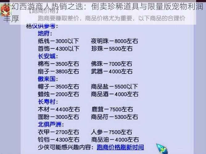 梦幻西游商人热销之选：倒卖珍稀道具与限量版宠物利润丰厚