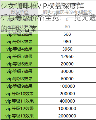 少女咖啡枪VIP权益深度解析与等级价格全览：一览无遗的升级指南