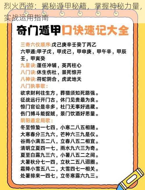 烈火西游：揭秘遁甲秘籍，掌握神秘力量，实战运用指南