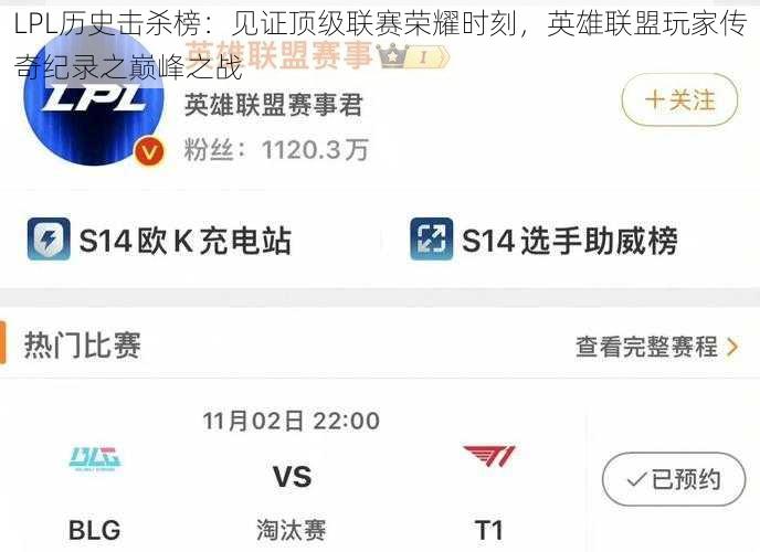 LPL历史击杀榜：见证顶级联赛荣耀时刻，英雄联盟玩家传奇纪录之巅峰之战